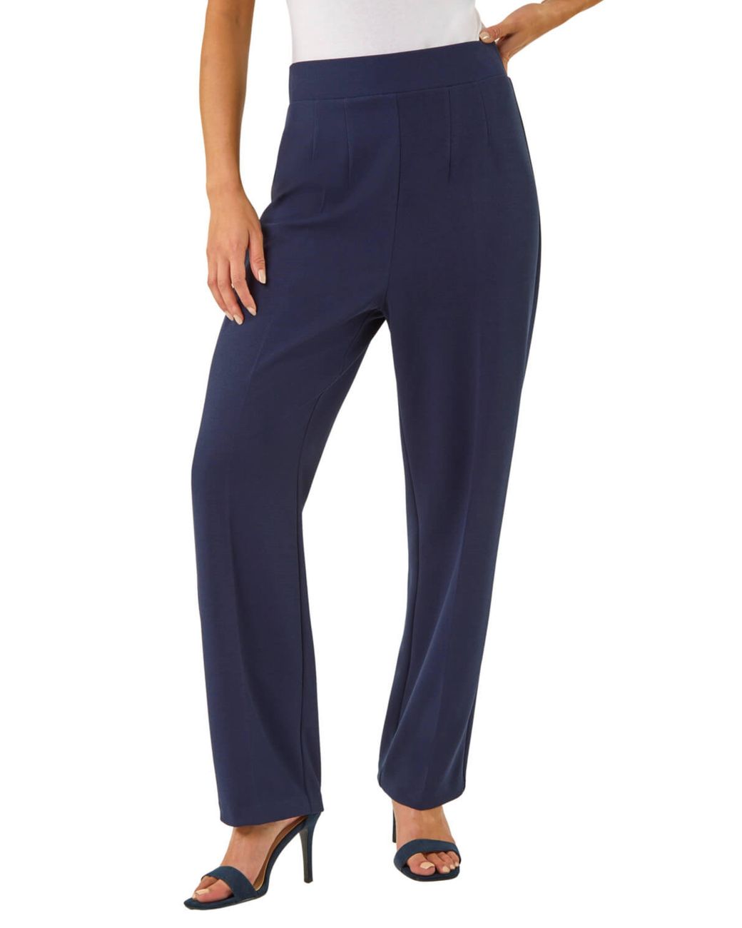 Roman Blue Petite Straight Leg Ponte Stretch Trouser