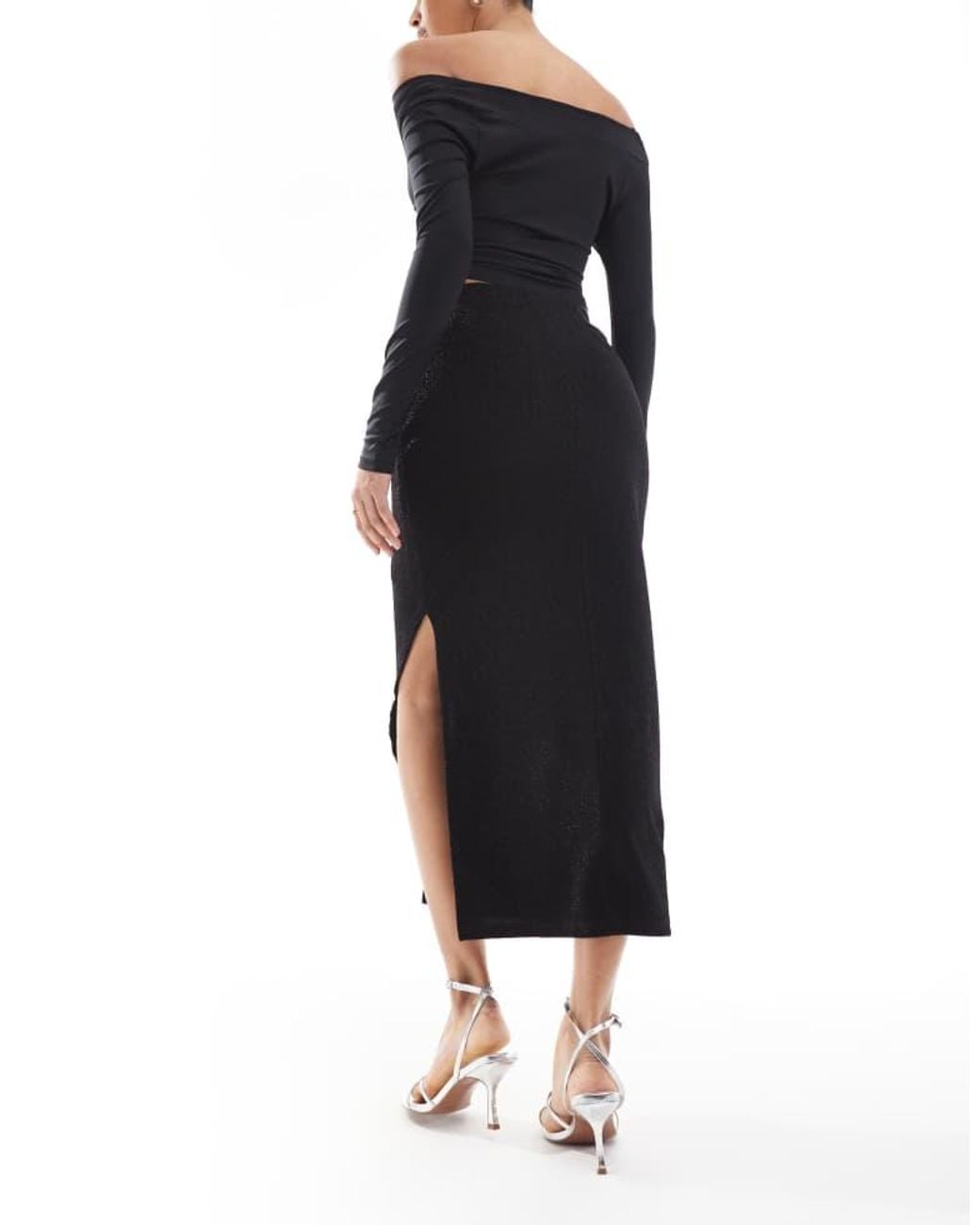 Object Blue Stretch Glitter Midi Skirt