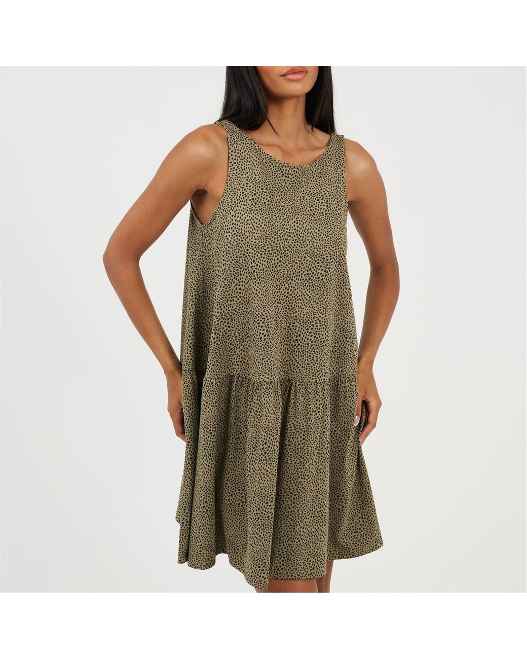 Brave Soul Green V-Neck Sleeveless Mini Tiered Dress