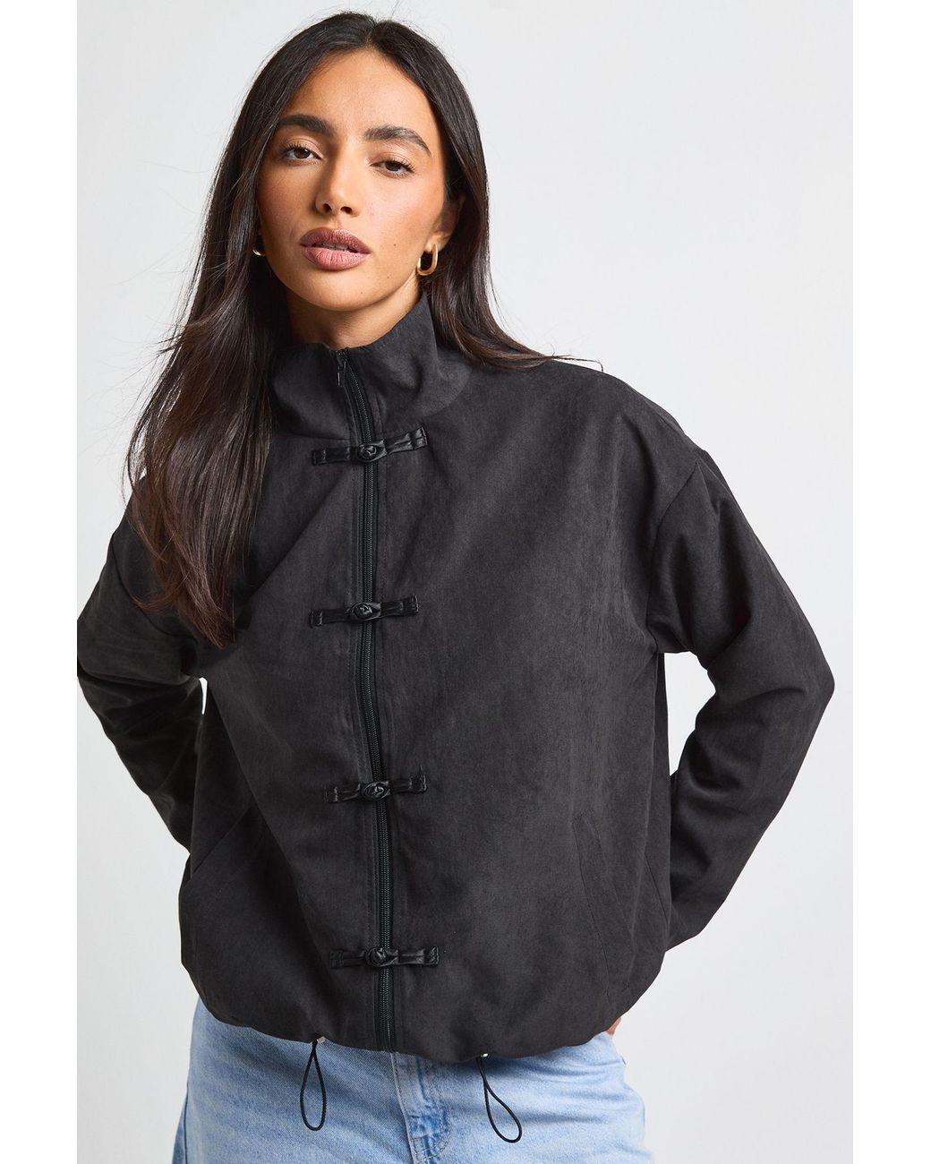 Boohoo Black Peached Military Funnel Neck Top
