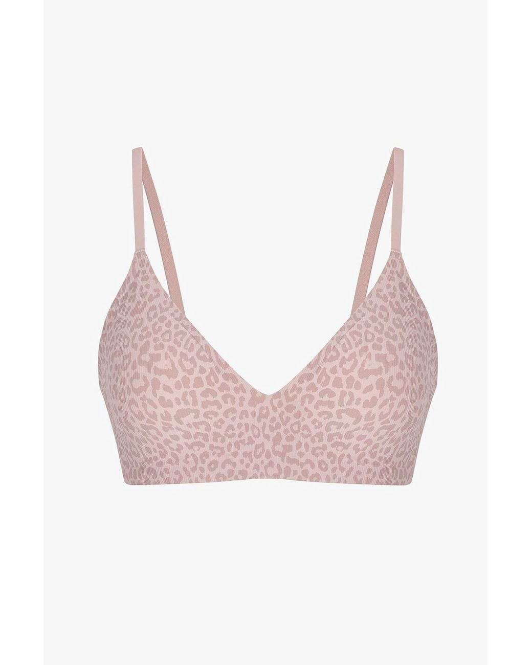 Penti Pink Invisible Ribbed Triangle Leopard Patterned Removable Padded Bra