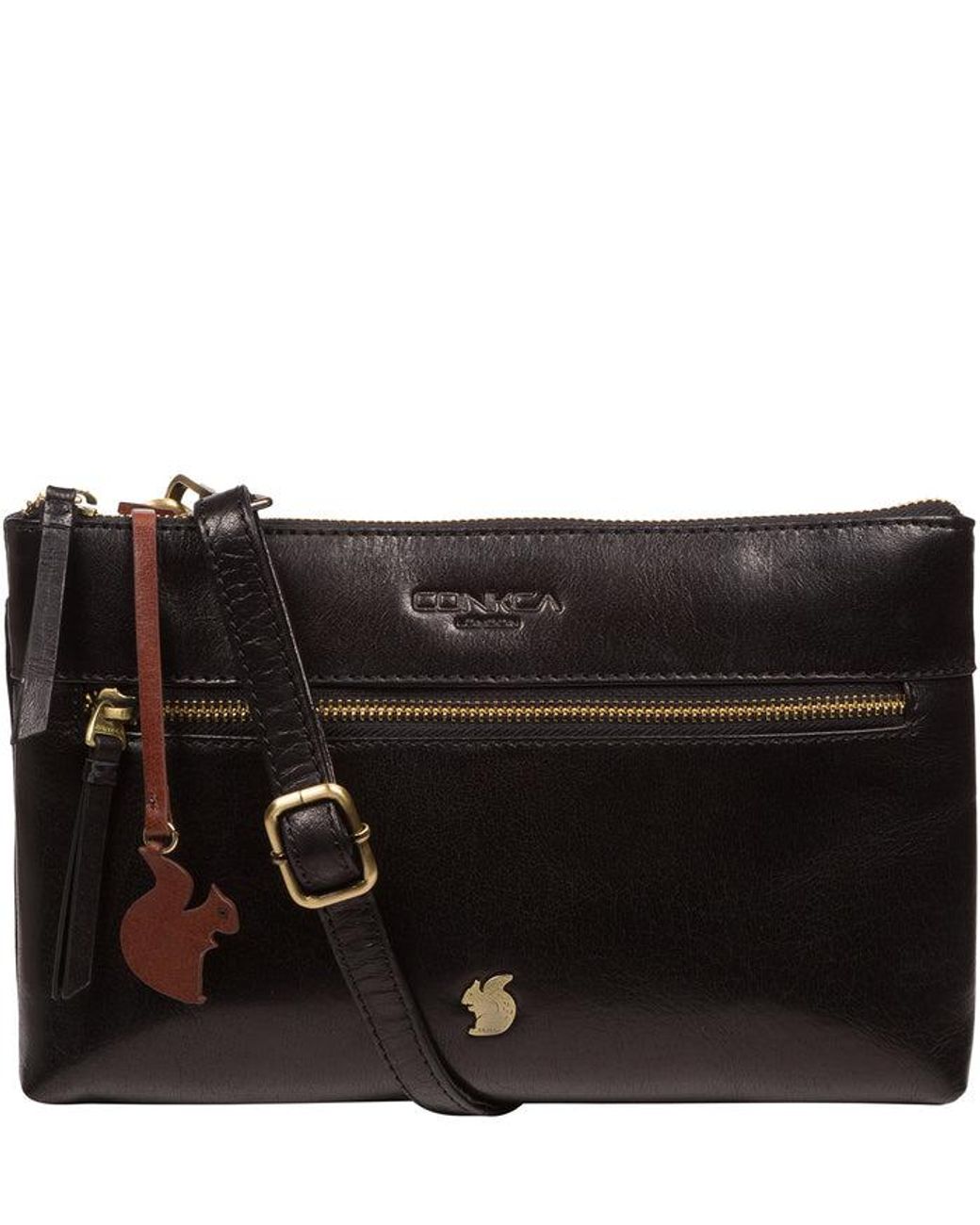 Conkca Black 'Minnow' Leather Cross Body Clutch Bag