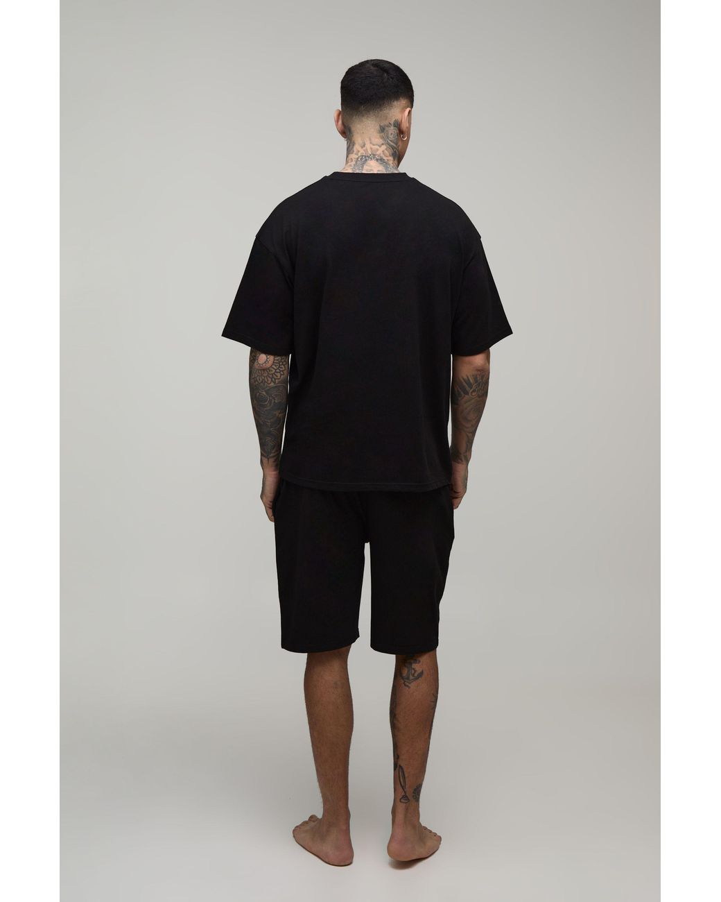 BoohooMAN Black Tall Regular Fit T-Shirt & Short Lounge Set for men