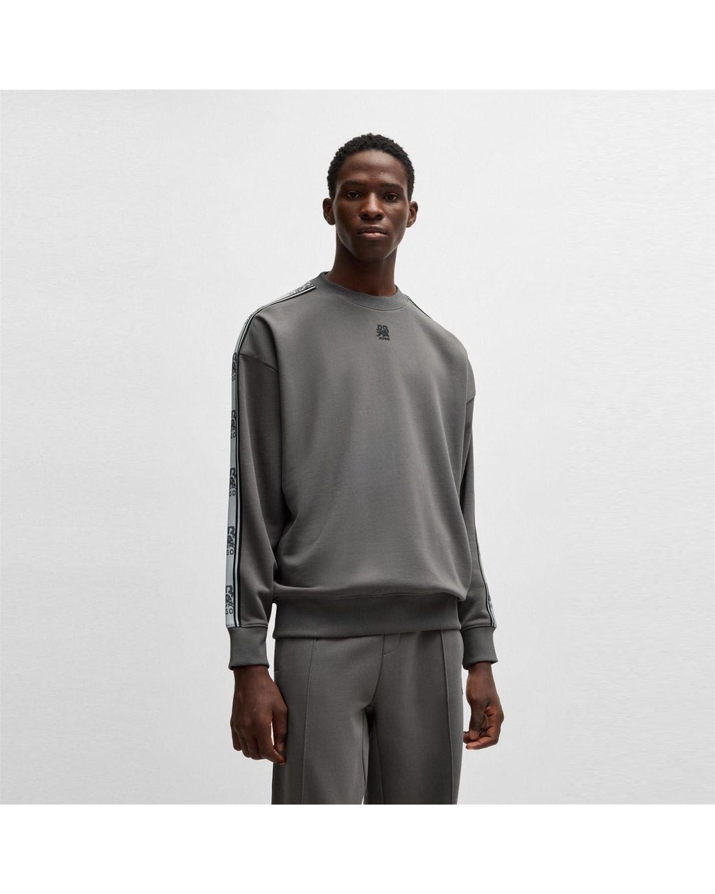 HUGO Gray Tape Cotton Sweatshirt for men