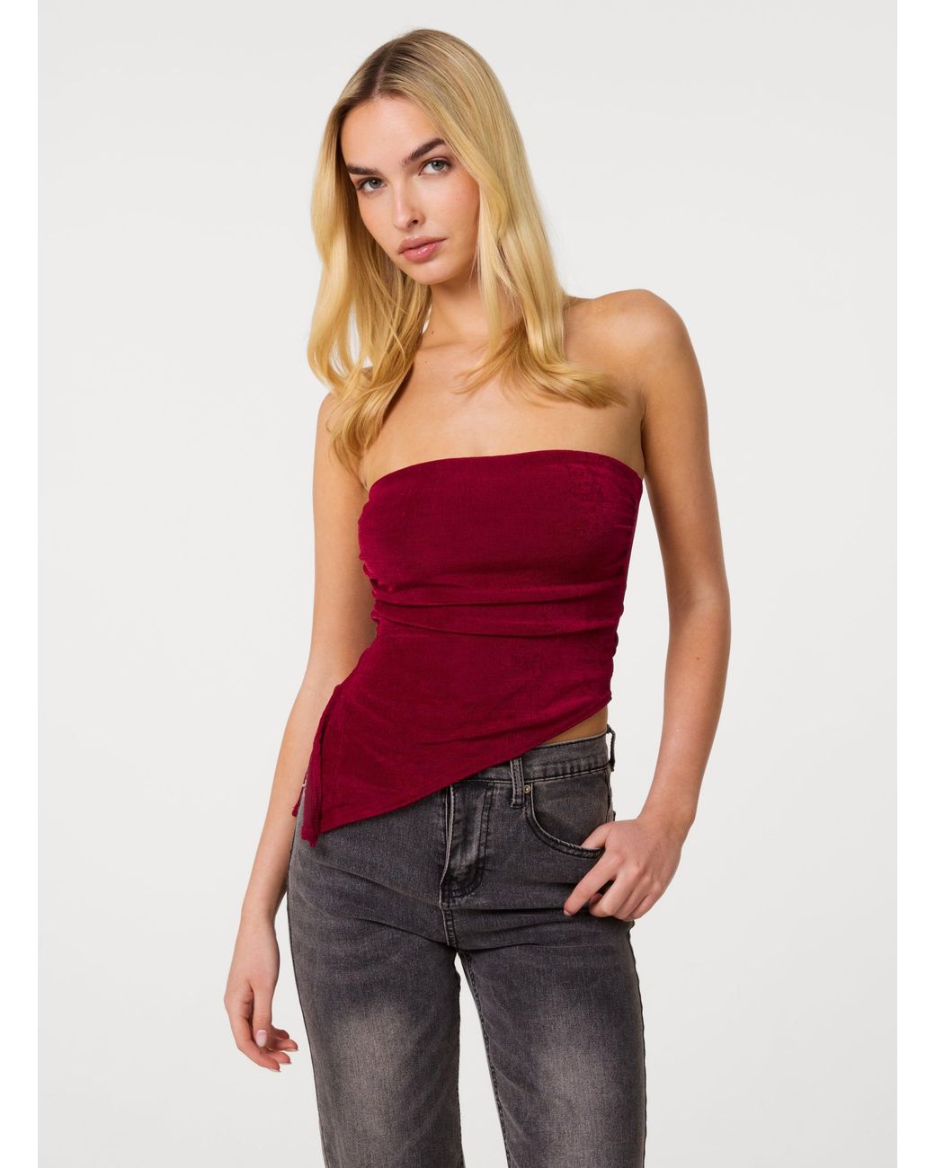 Pink Vanilla Red Asymmetric Bandeau Top