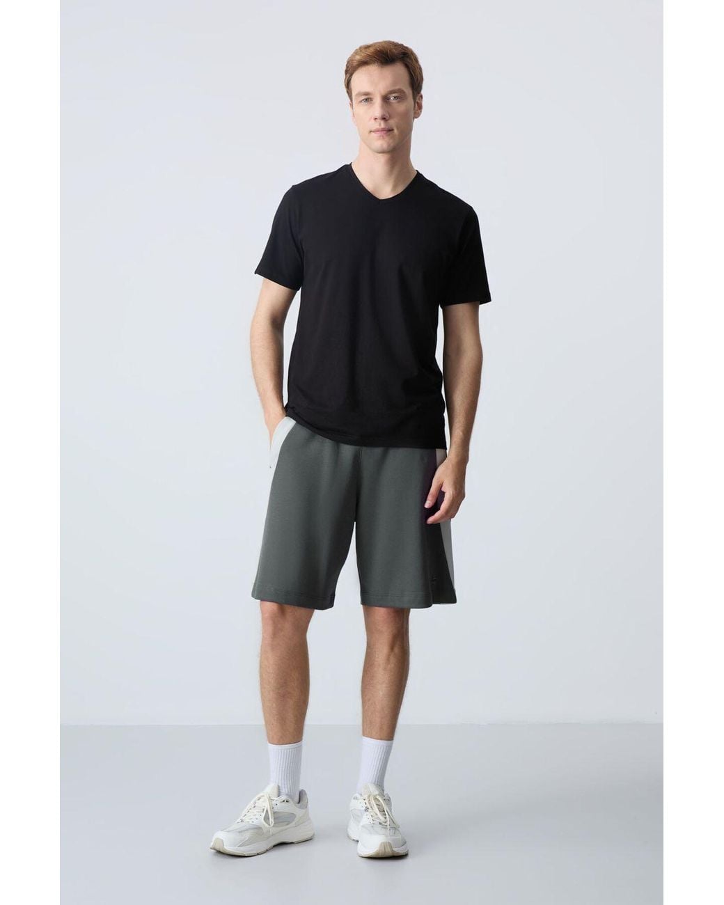 TOMMY LIFE Black Cotton Blend Sweat Shorts for men