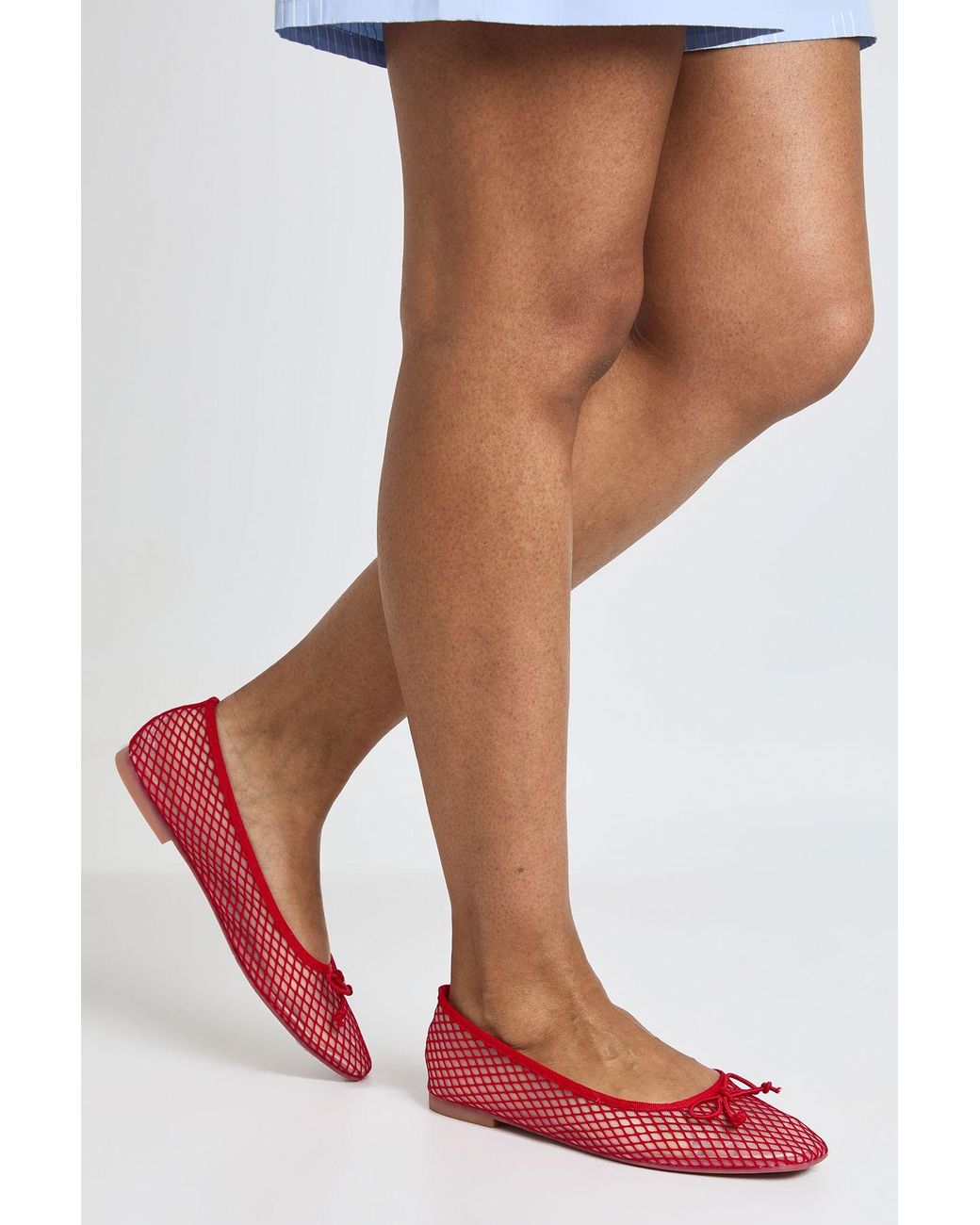 Boohoo Red Mesh Bow Detail Ballet Flats