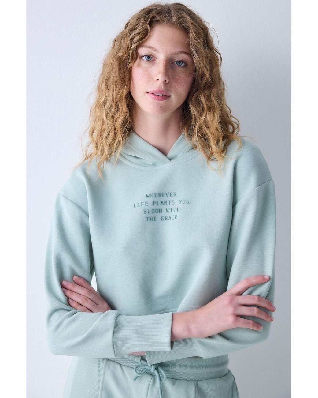 Penti Blue Crop Printed Hoodie