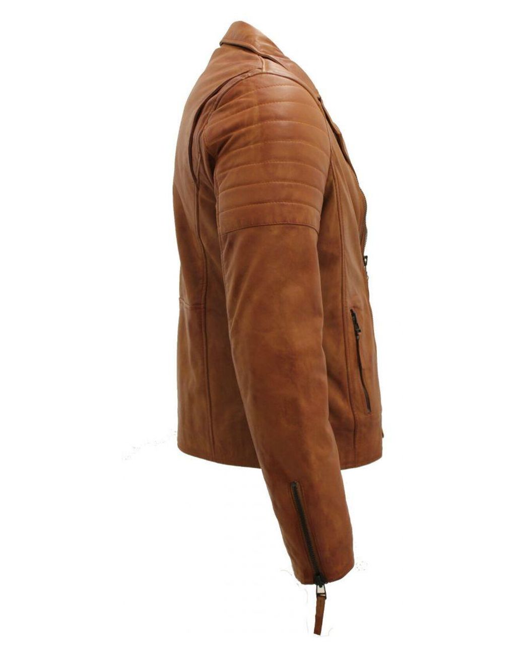 Infinity Leather Brown Slim Fit Brando Style Cross Zip Biker Jacket for men