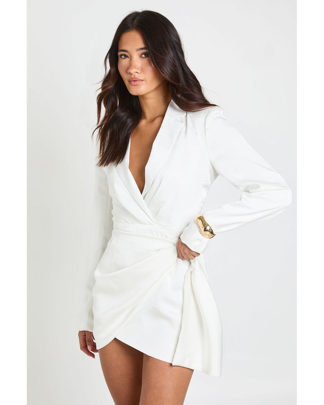 Boohoo White Tailored Wrap Front Structured Blazer Dress