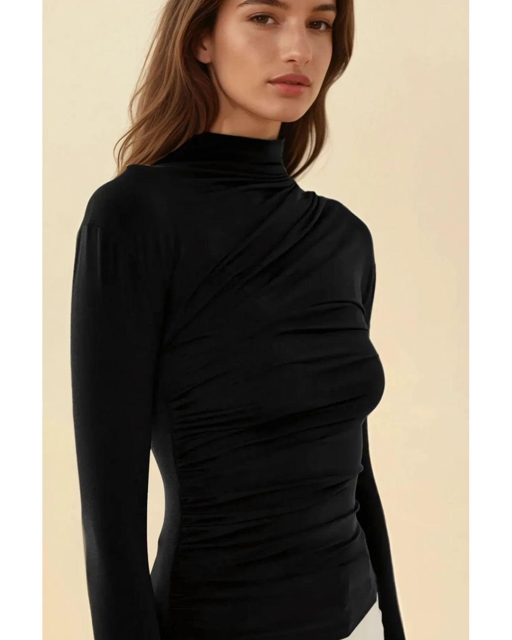 Hiccup Black High Collar Drape Detail Blouse