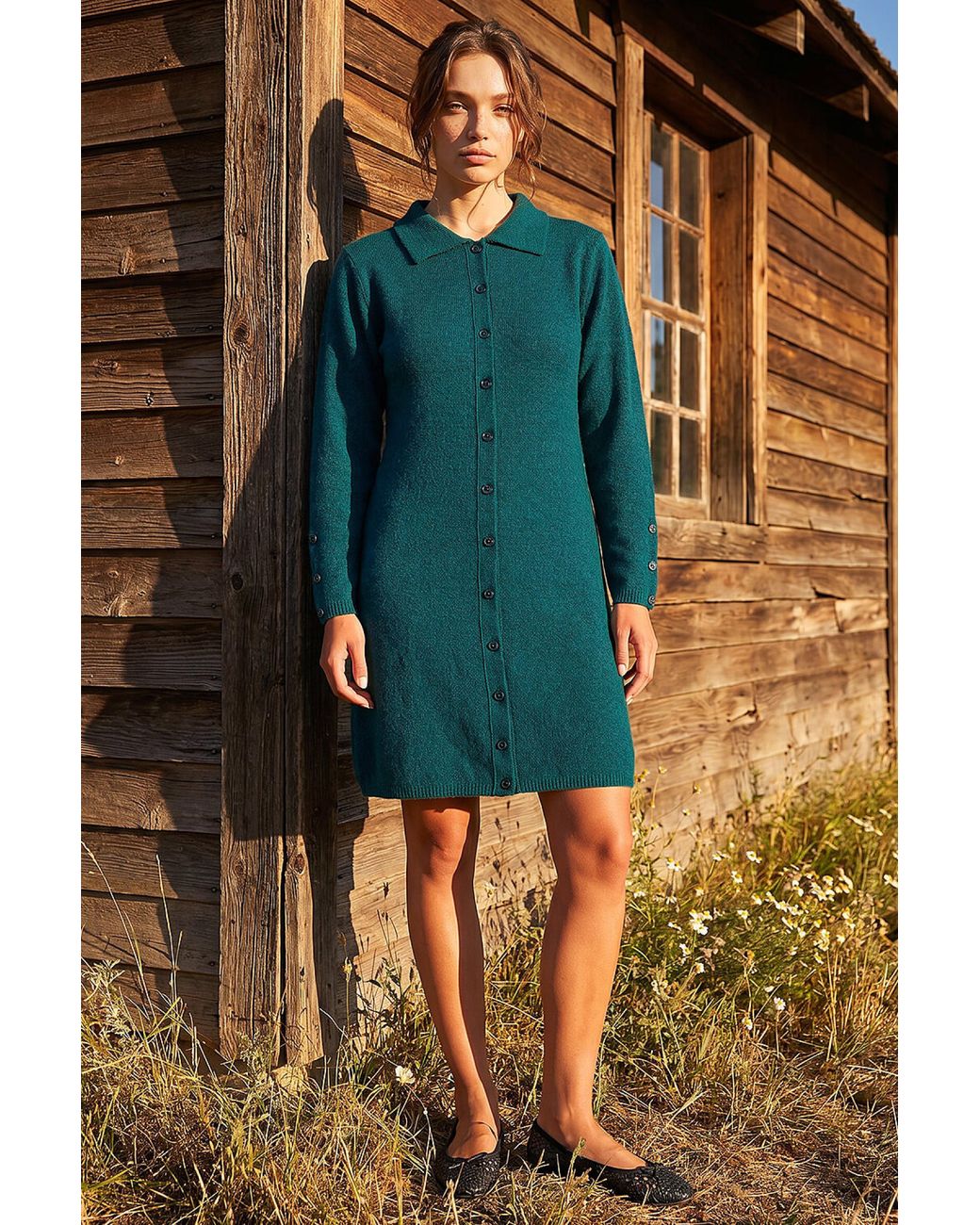 Roman Blue Petite Collared Knit Shift Dress