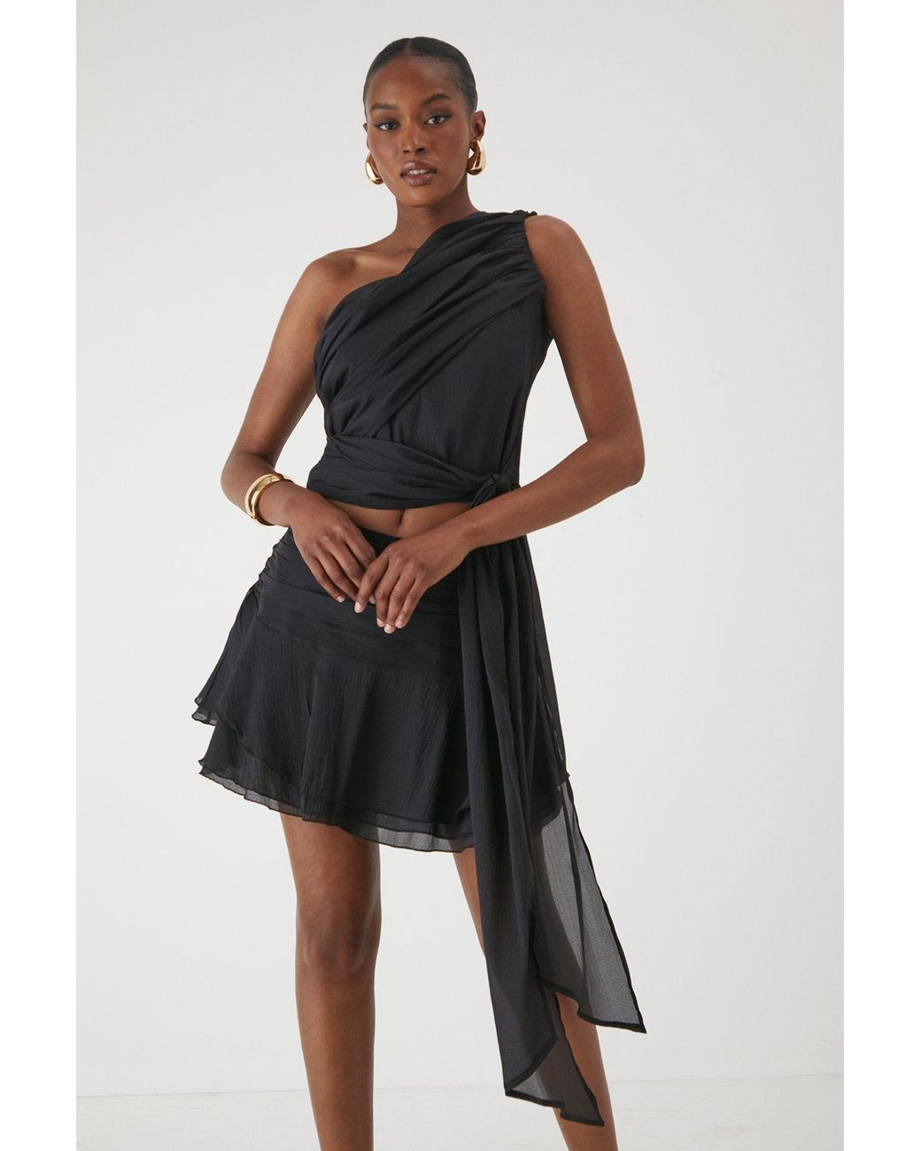 MissPap Black One Shoulder Knot Drape Top