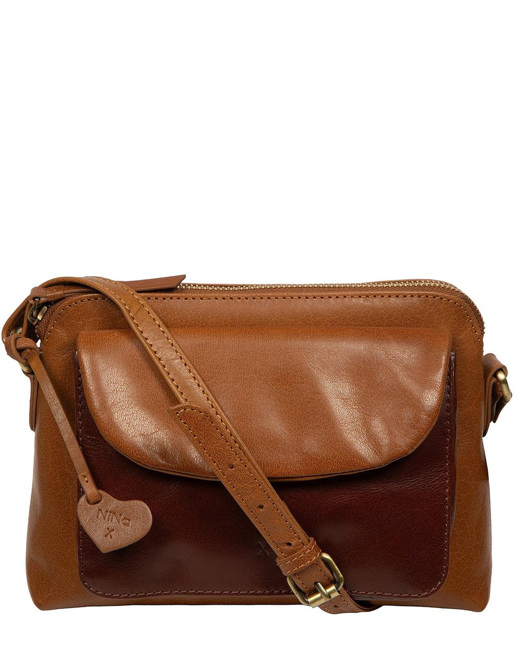 NiNa Amora Brown 'Estella' Conker & Dark Tan Leather Cross Body Bag