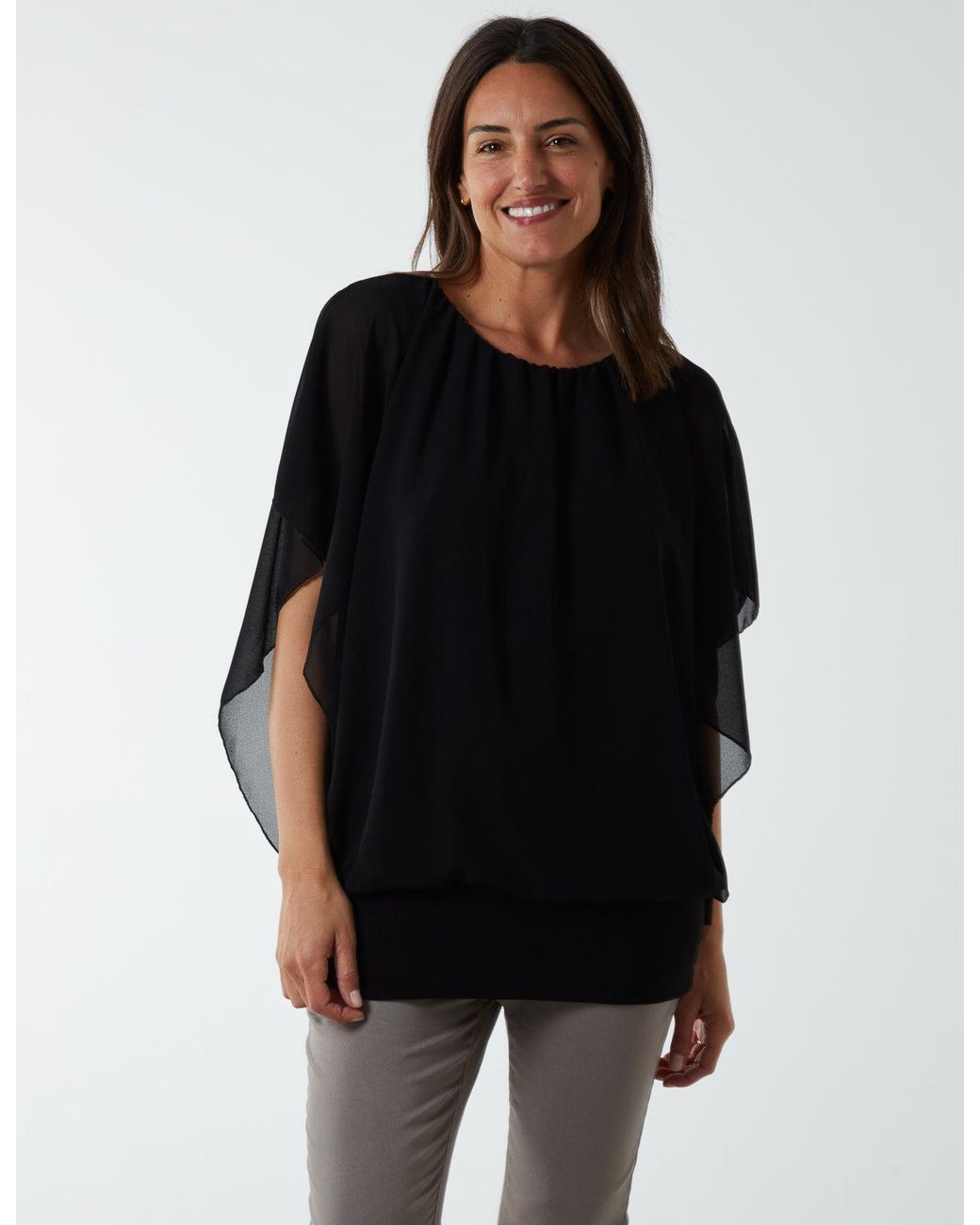 Blue Vanilla Black Double Layer Sheer Detail Blouse