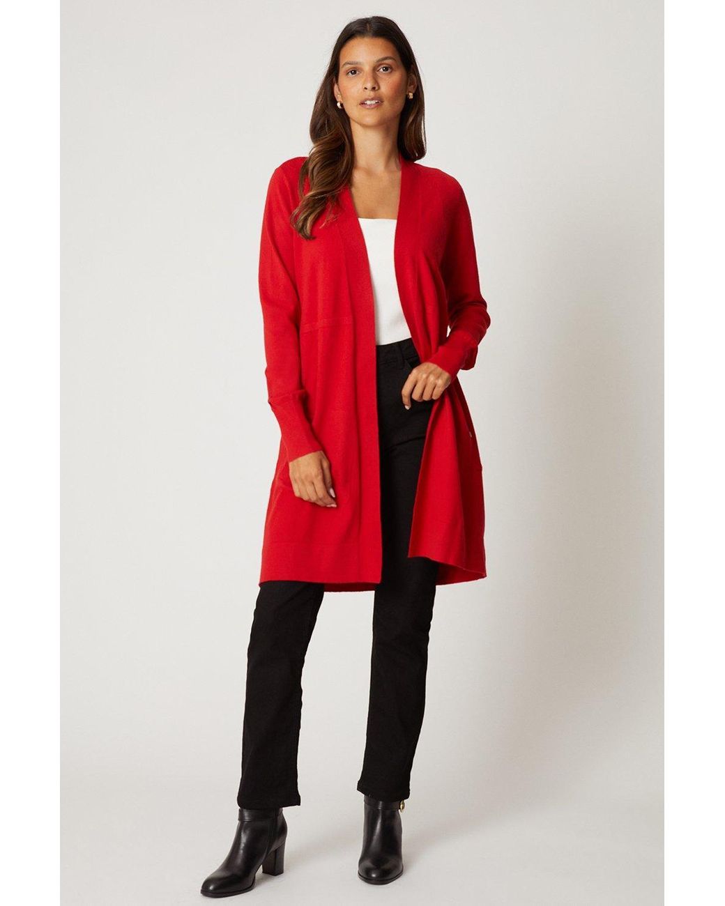 Wallis Longline Seam Cardigan in Red Lyst UK