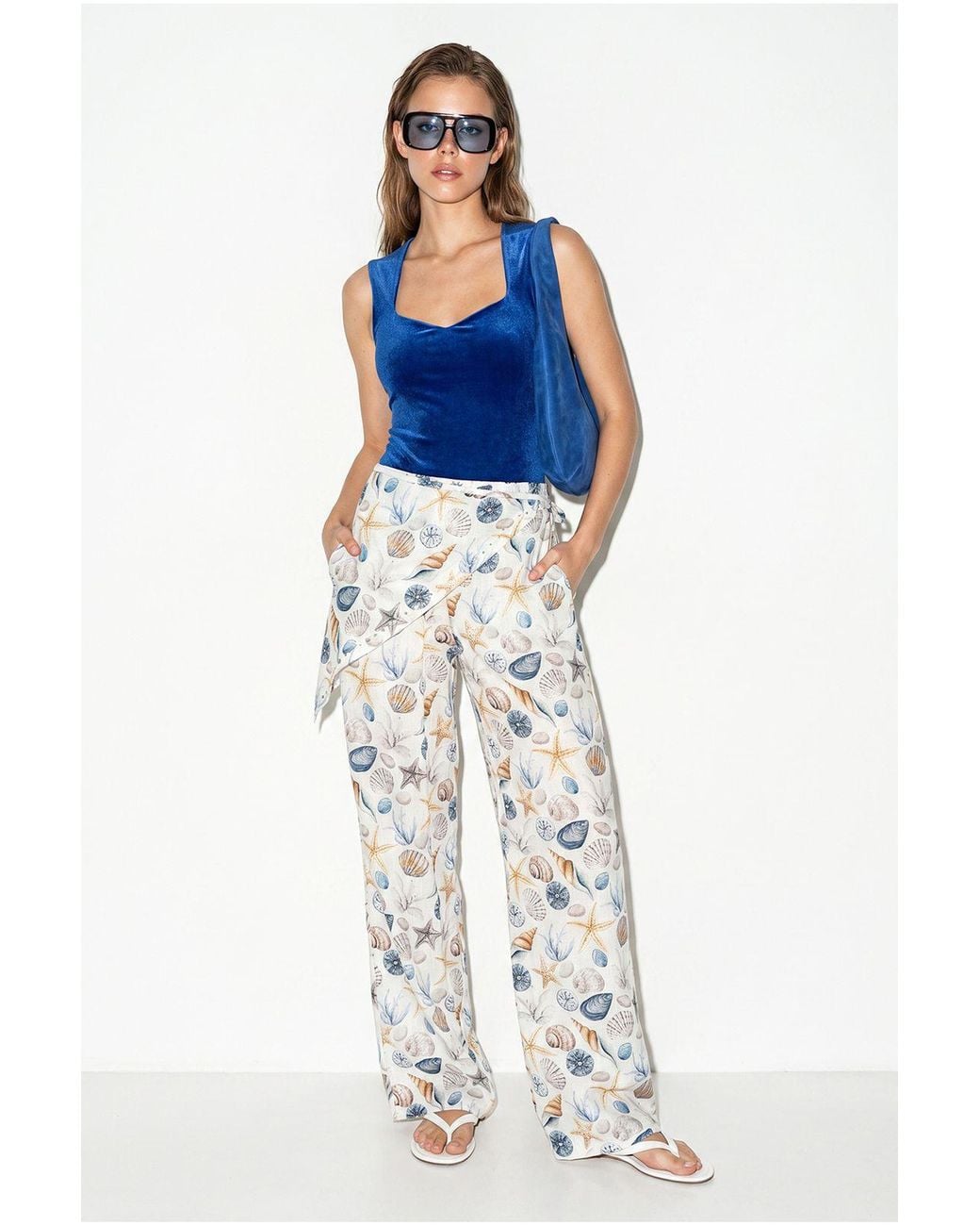 Bianco Lucci Blue Cotton Pants