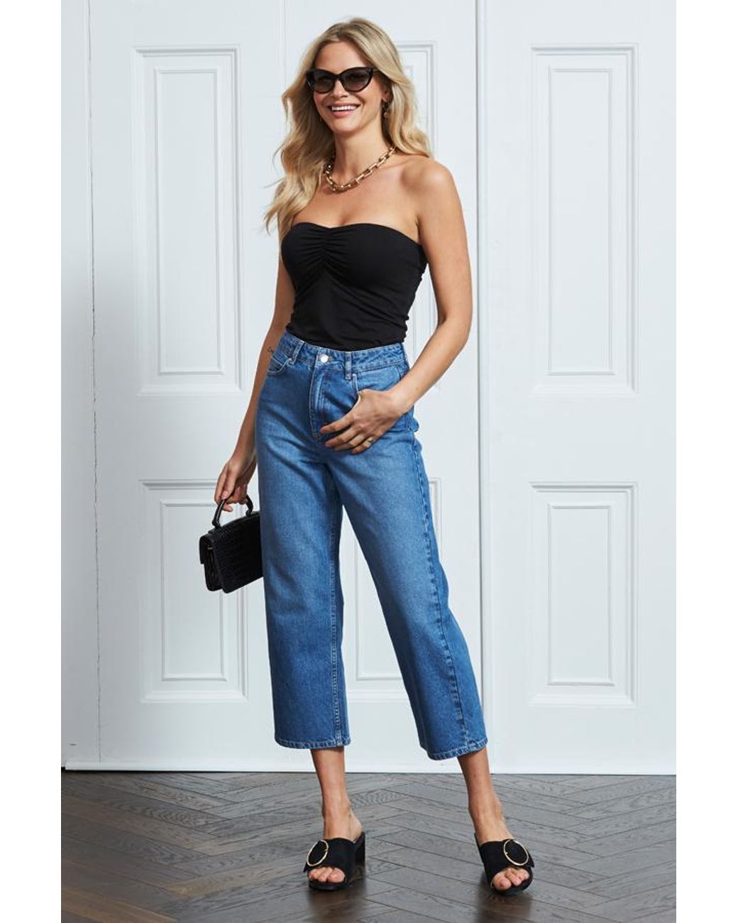 Sosandar Blue Mid Denim Culotte Jeans Cotton