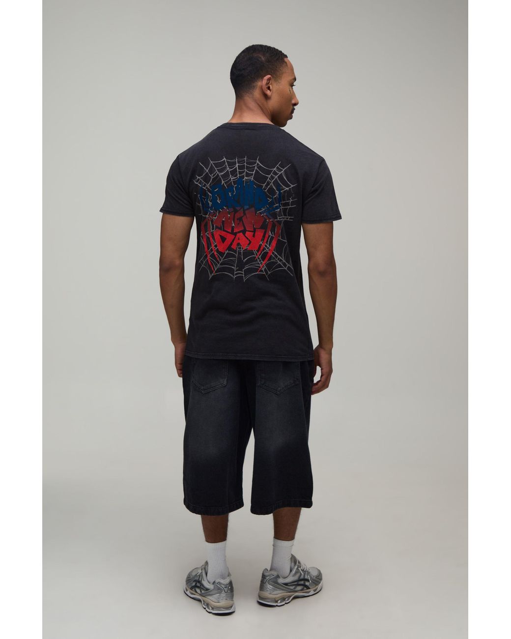 BoohooMAN Blue Oversized Brand New Day Spiderman License Print T-Shirt for men