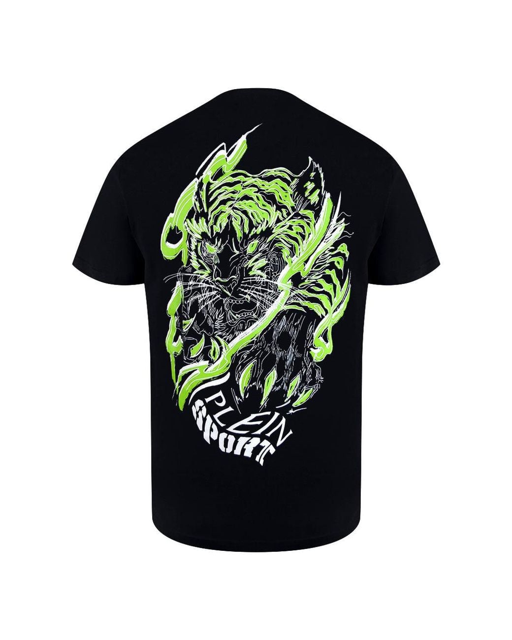 Philipp Plein Black Tiger Fluo Logo Stretch T-Shirt Cotton for men