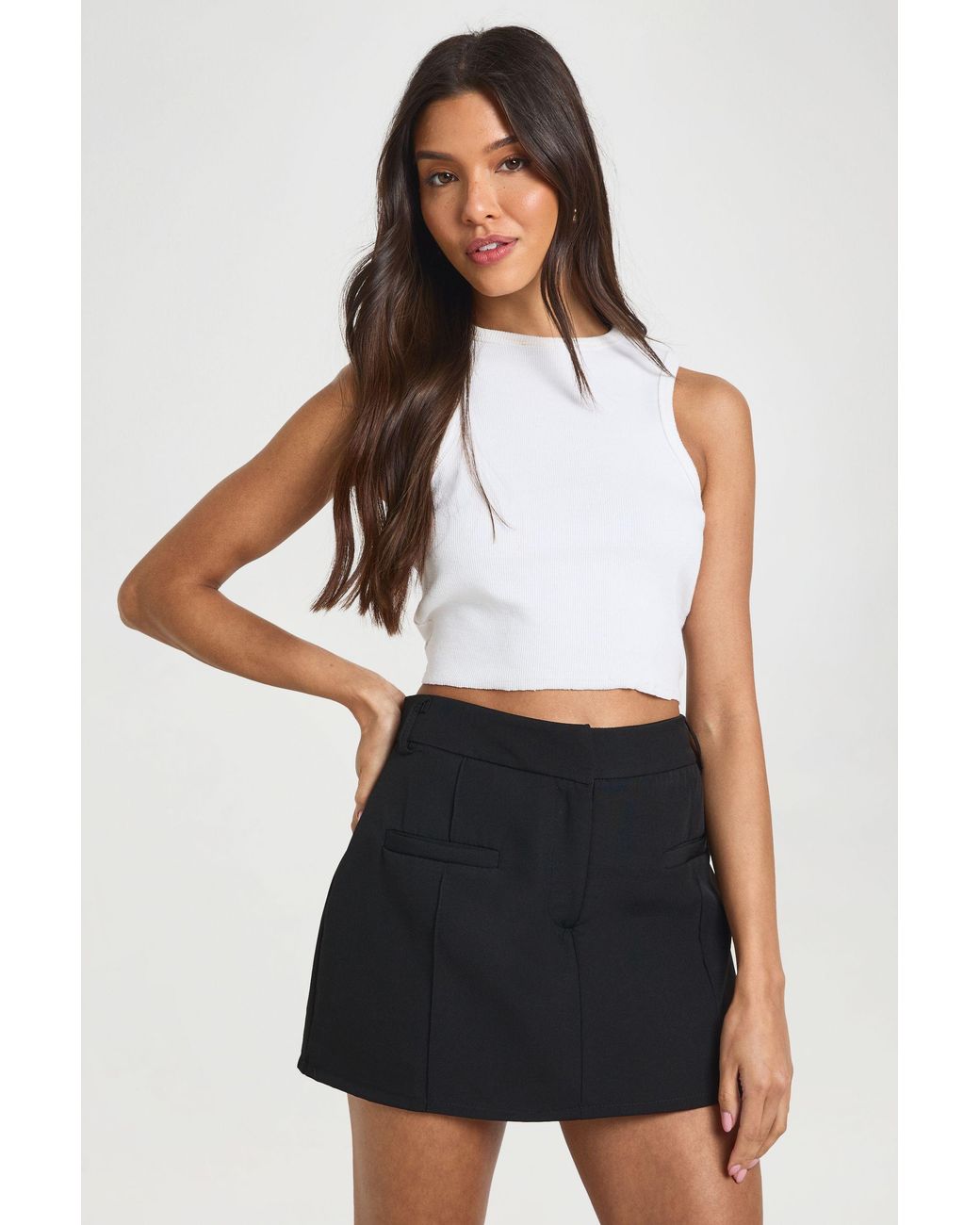 Boohoo Black Seam Detail Fitted Tailored Skort