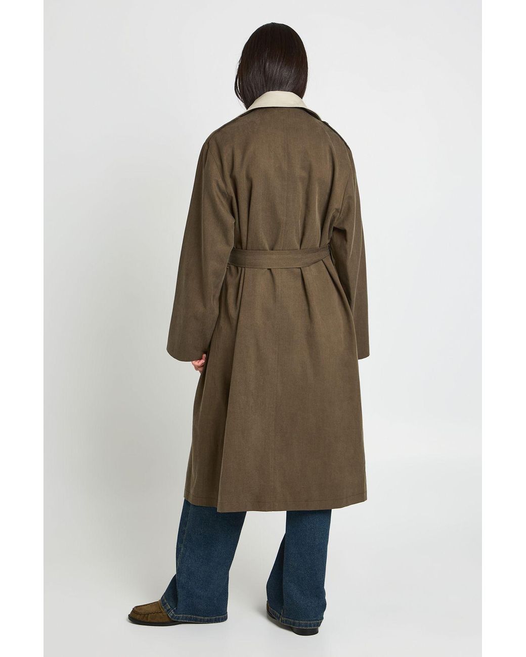 Boohoo Green Double Layer Detail Longline Trench Coat