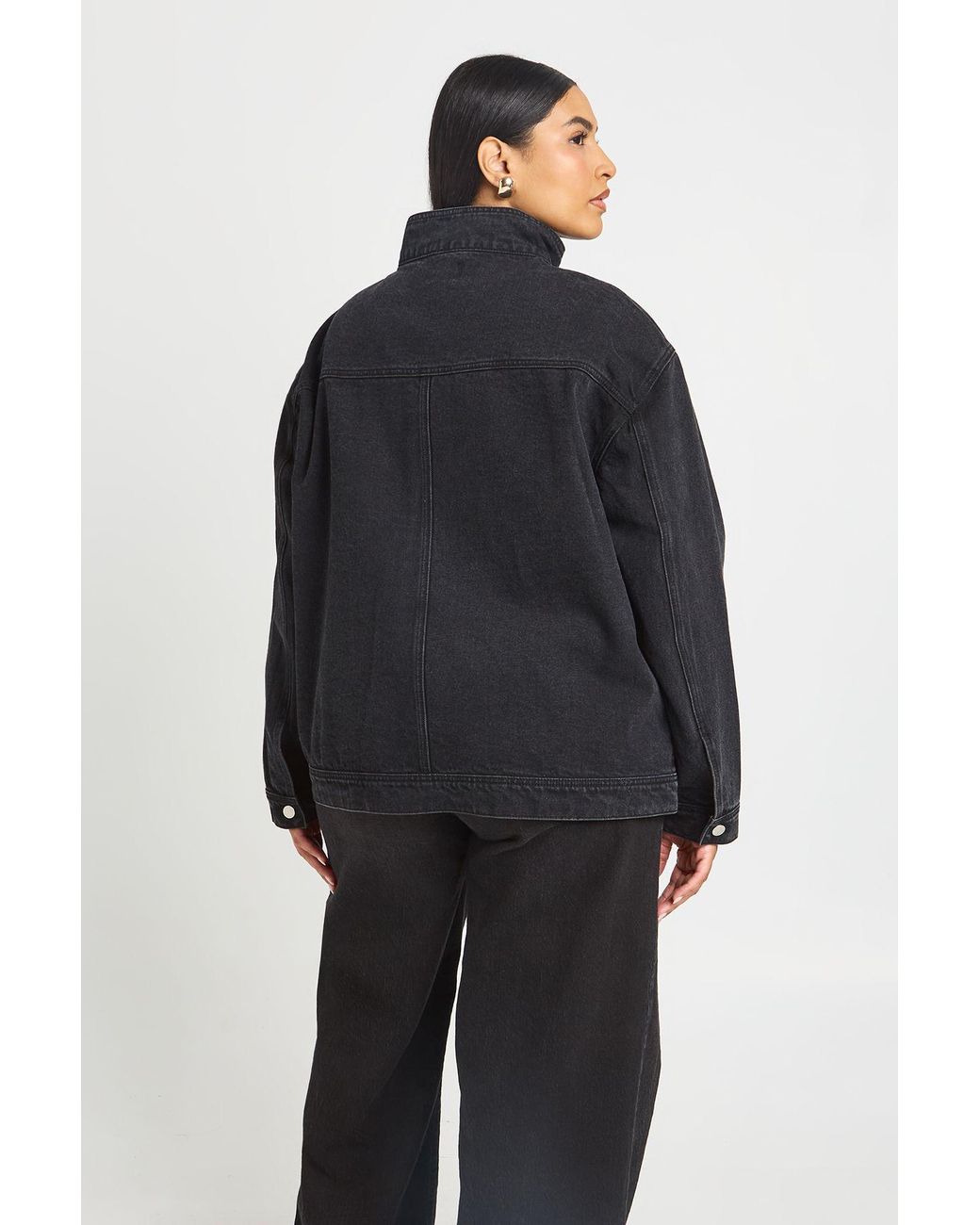 Boohoo Blue Plus Funnel Neck Asymmetric Denim Jacket