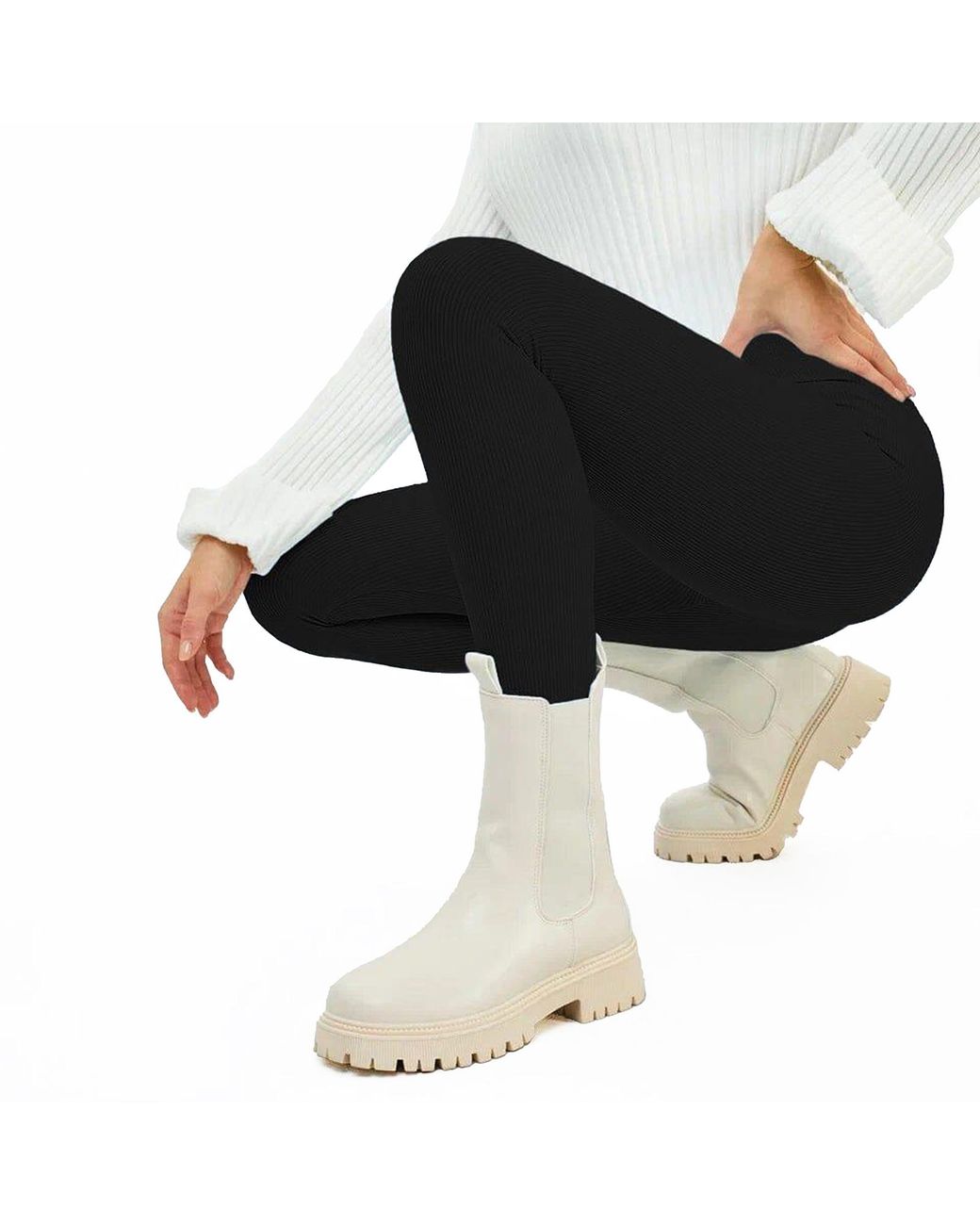 Lookus Black Irem Fleece Lined Ribbed Leggings