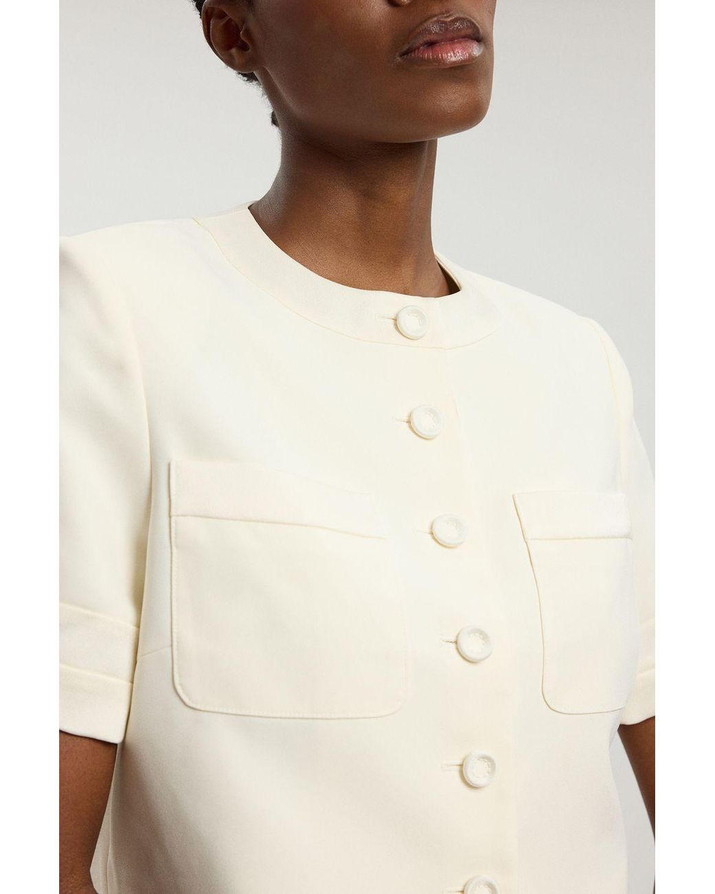 Karen Millen Natural Petite Satin Tux Short Sleeve Tailored Jacket