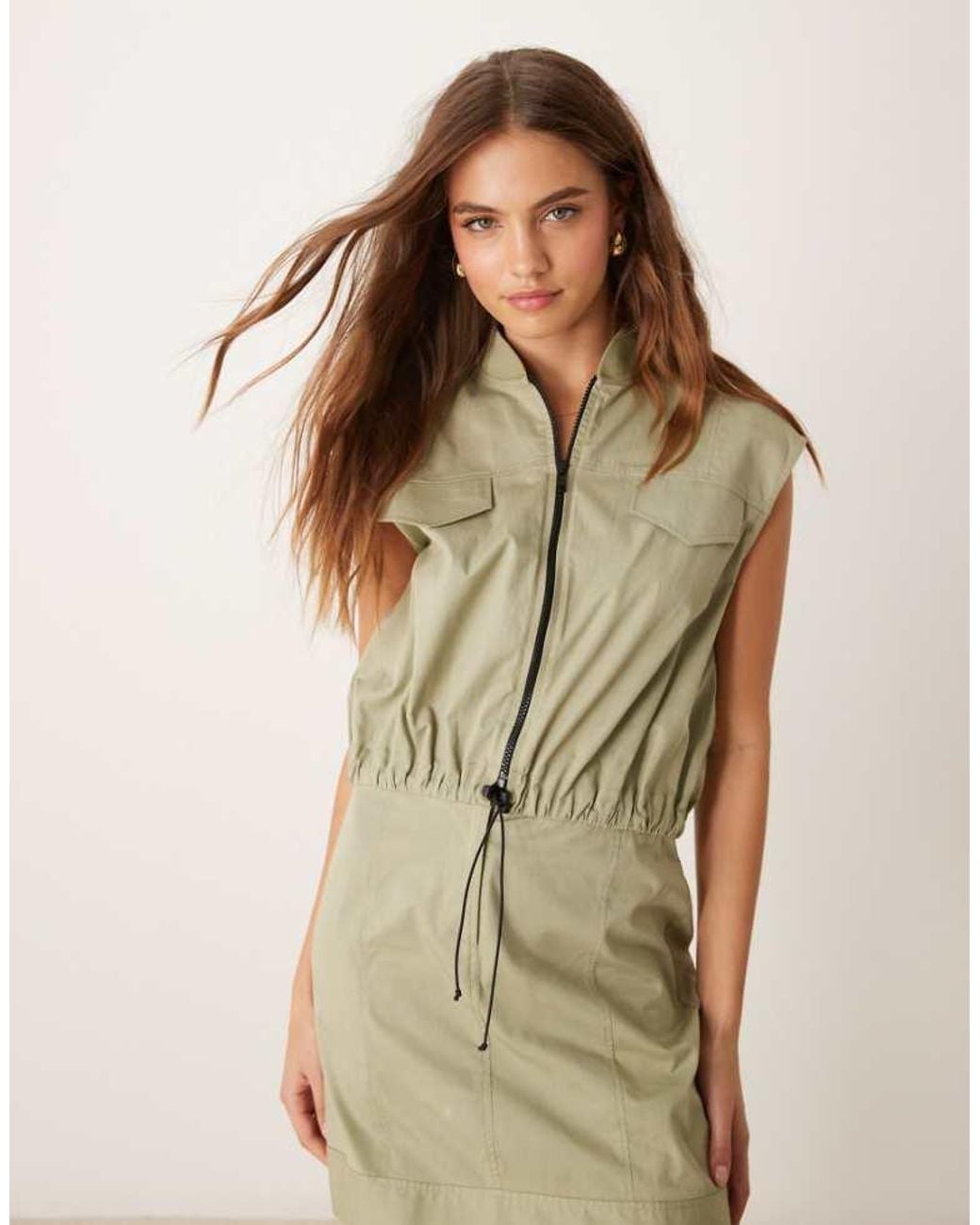 ASOS Brown Utility Zip Through Mini Dress