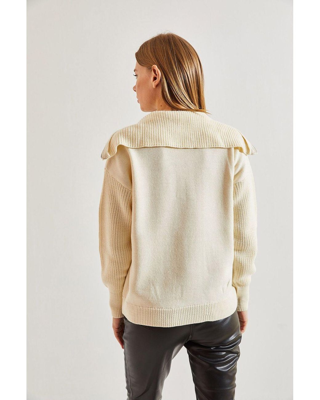 Bianco Lucci Black Zipper Collar Knit Sweater
