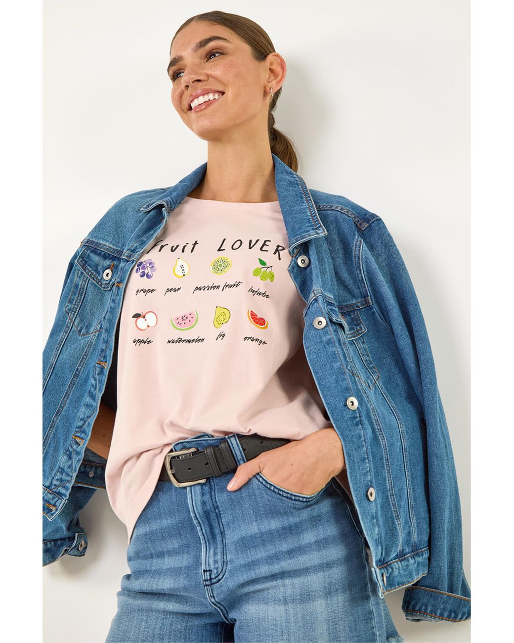 Roman Blue Cotton Fruit Print Top