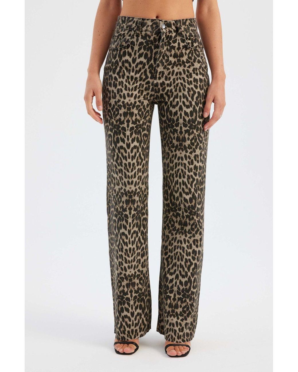 Hiccup Brown Cotton Animal Printed High Waist Straight Leg Trousers