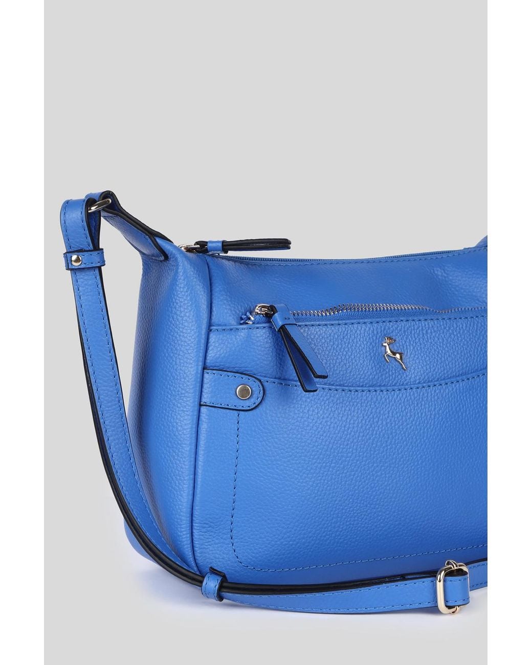 Ashwood Leather Blue 'Classico Napoli' Real Top Zip Crossbody Bag