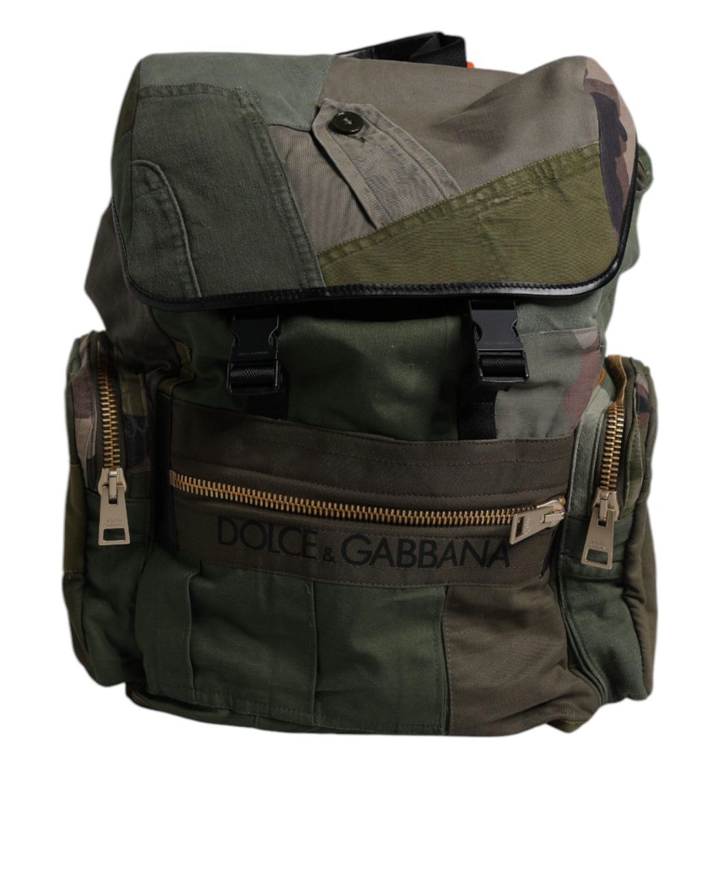 Dolce & Gabbana Multicolor Militärgrüner Patchwork-Reiserucksack