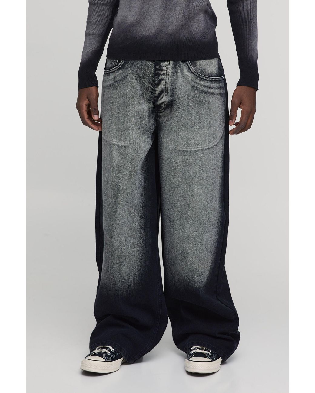 BoohooMAN Black Baggy Rigid Bleach Washed Denim Jeans for men