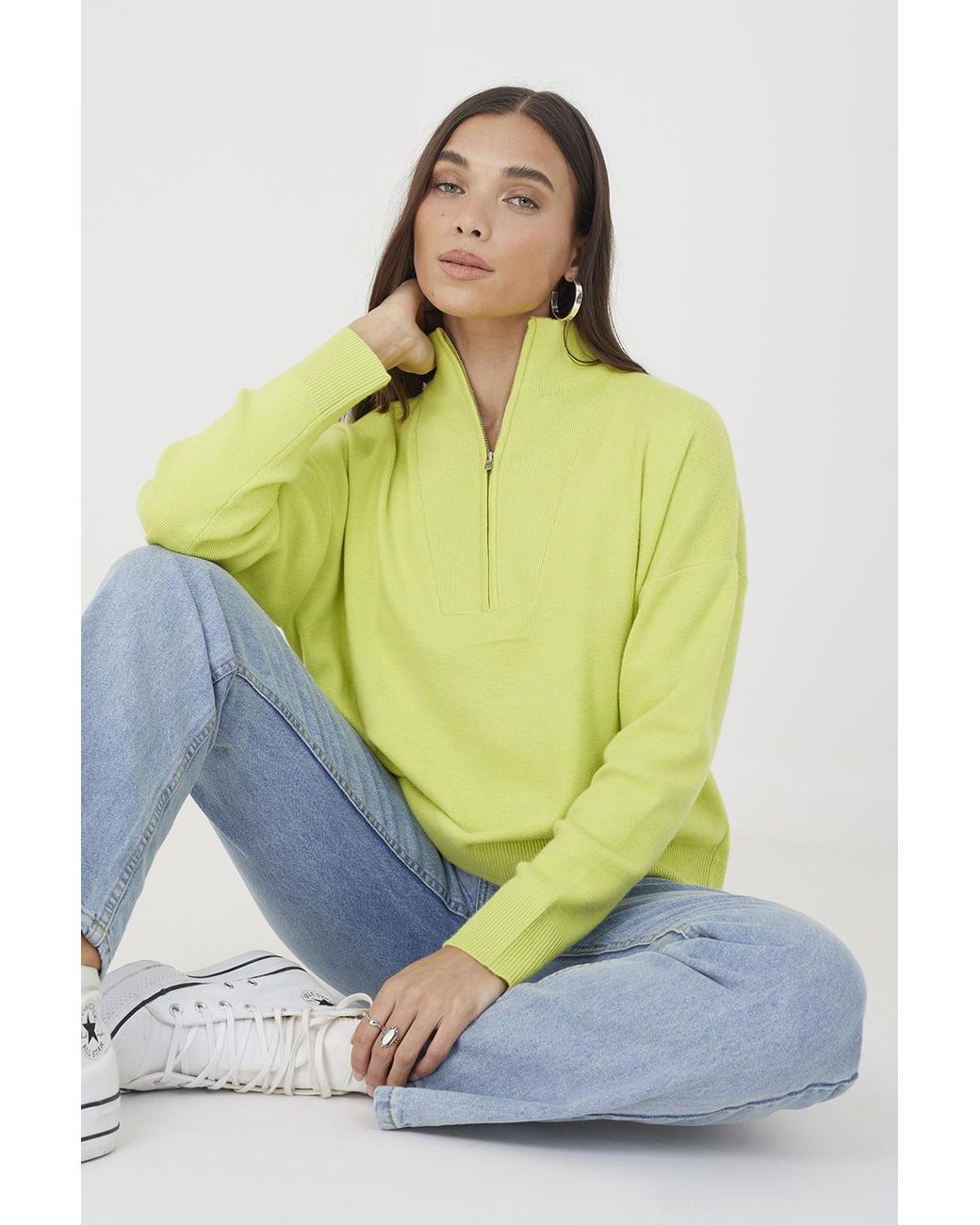 Brave Soul Multicolor Lime 'Joey' 1/2 Zip Knitted Jumper