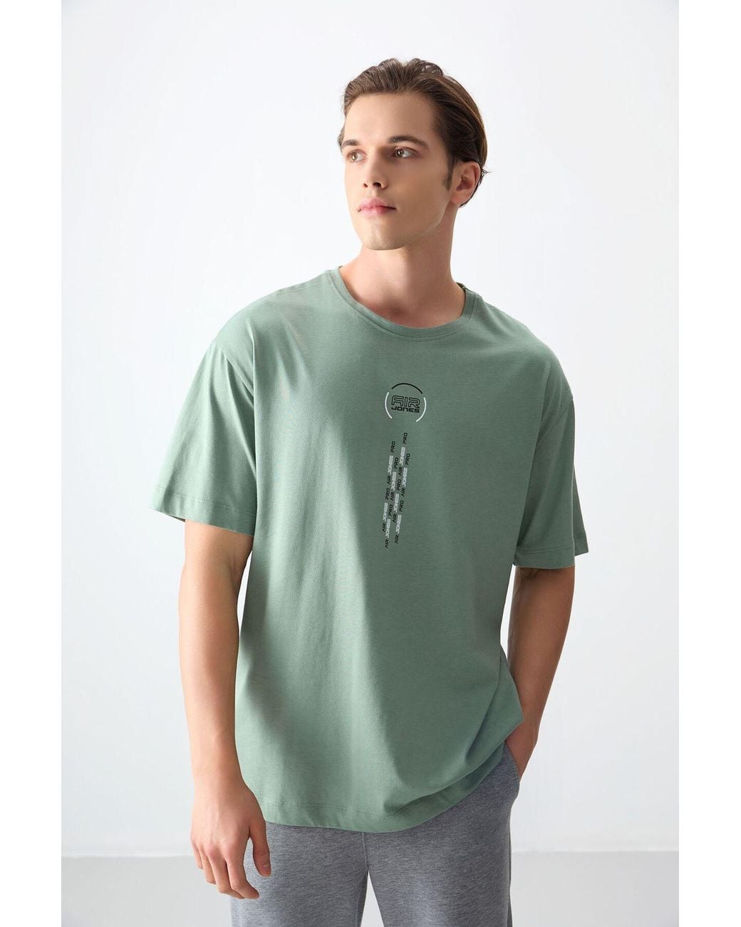 TOMMY LIFE Green Oversized Cotton Crew Neck T-Shirt for men