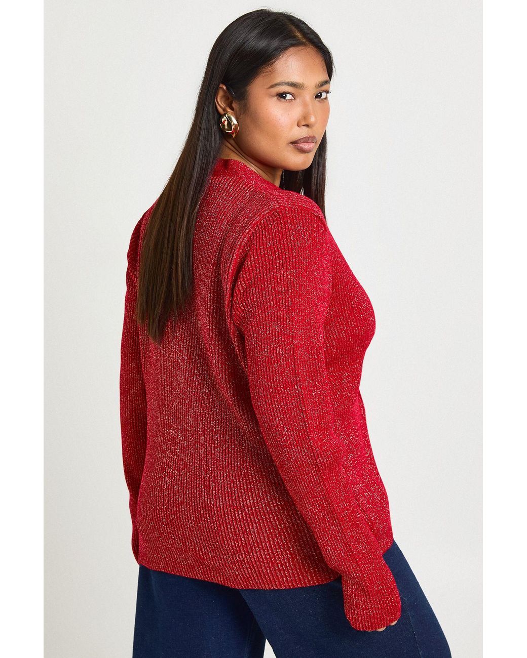 Boohoo Red Plus Glitter V Neck Cardigan