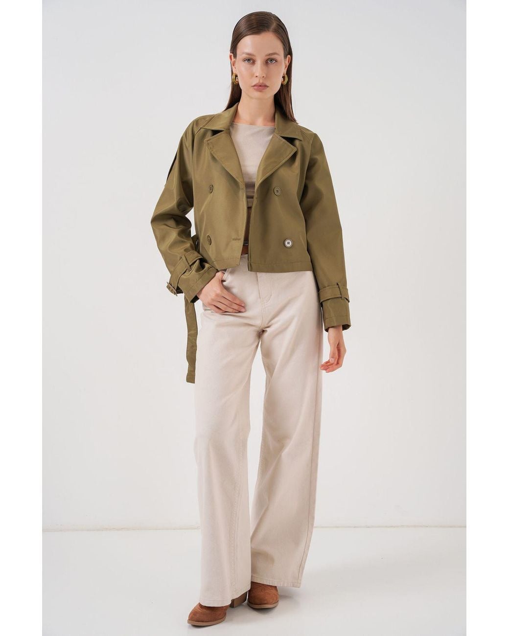 Bigdart Green Short Belted Trench Coat