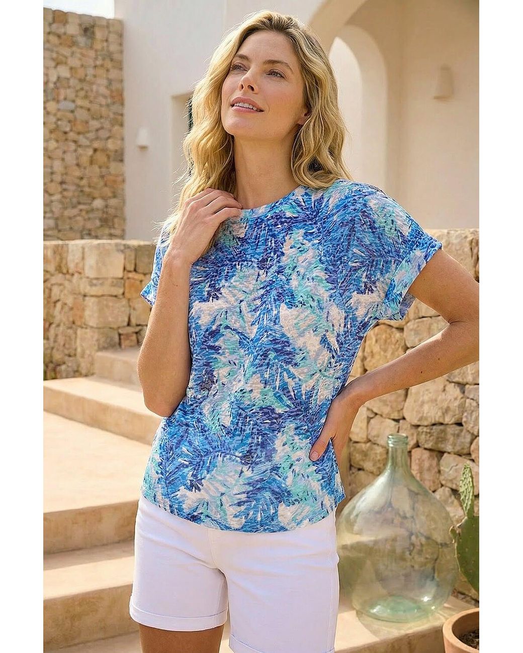 Roman Blue Burnout Printed T-Shirt