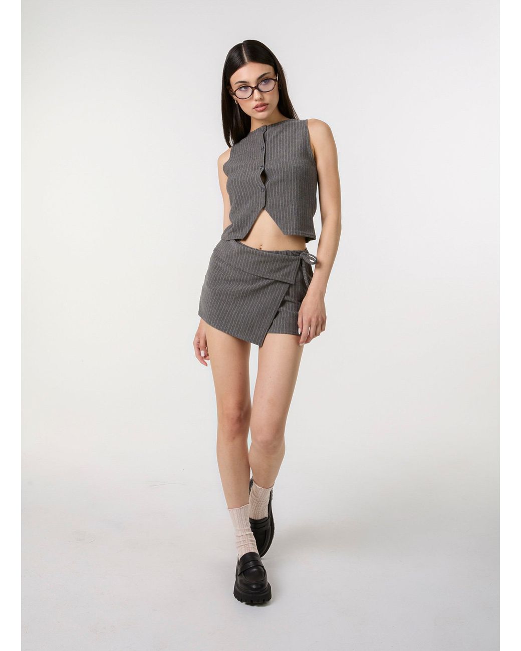 Pink Vanilla White Pinstripe Wrap Front Skort