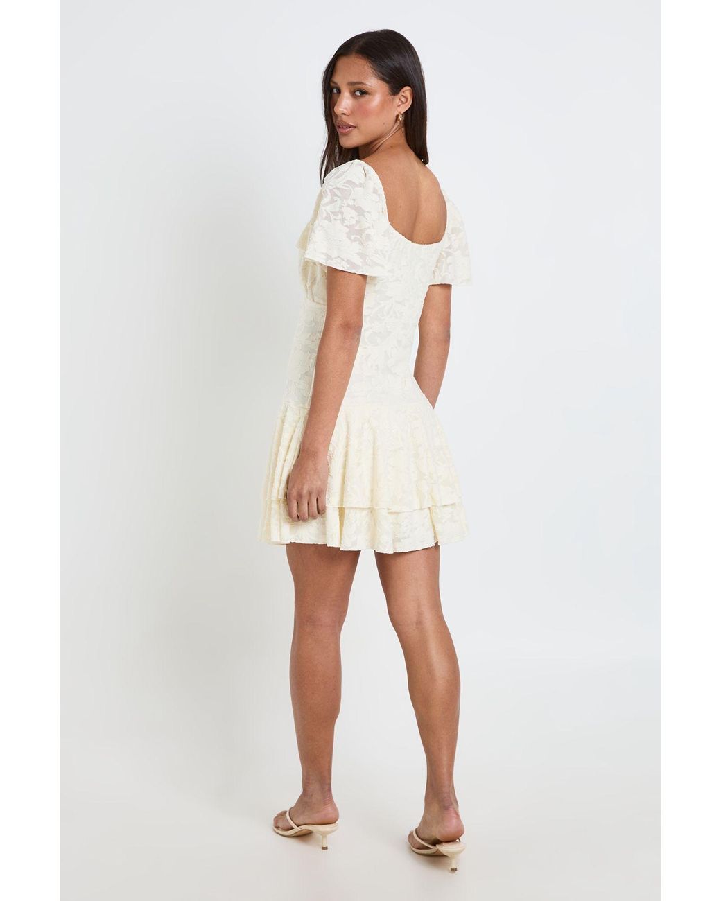 Boohoo White Burnout Floral Milkmaid Frill Detail Dress