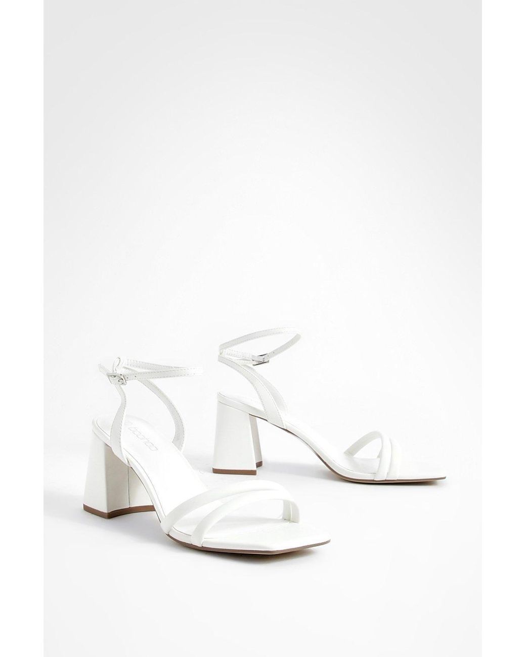 Boohoo White Padded Strap 2 Part Mid Block Heels