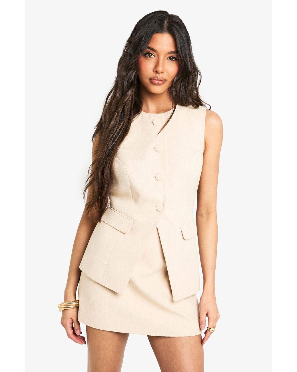 Boohoo Natural Boucle Tailored Mini Skirt
