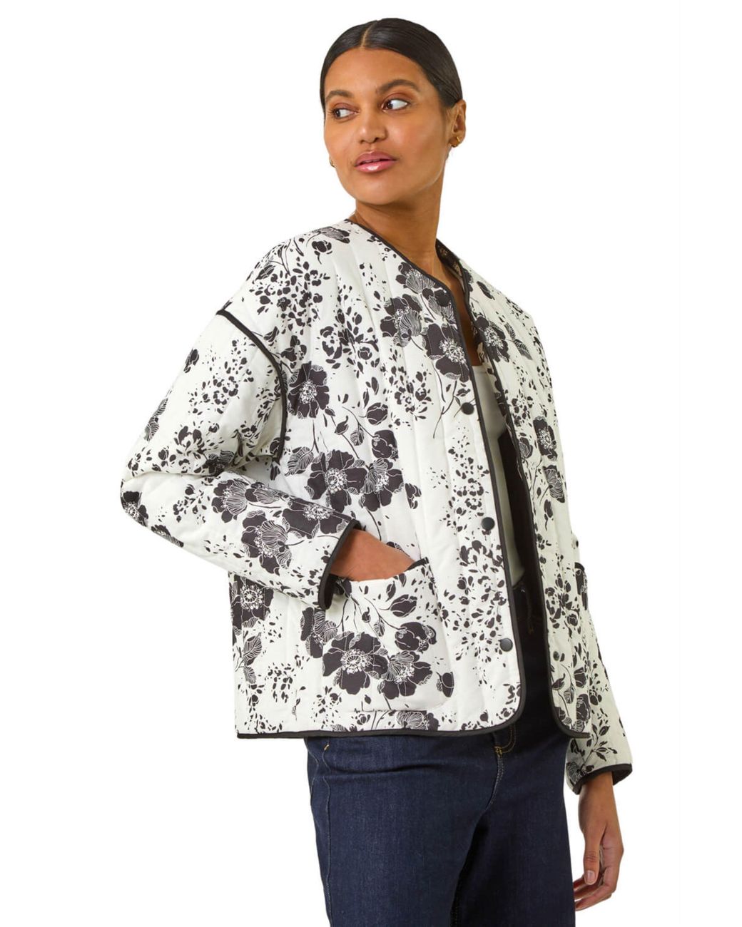 Roman Gray Floral Print Cotton Jacket
