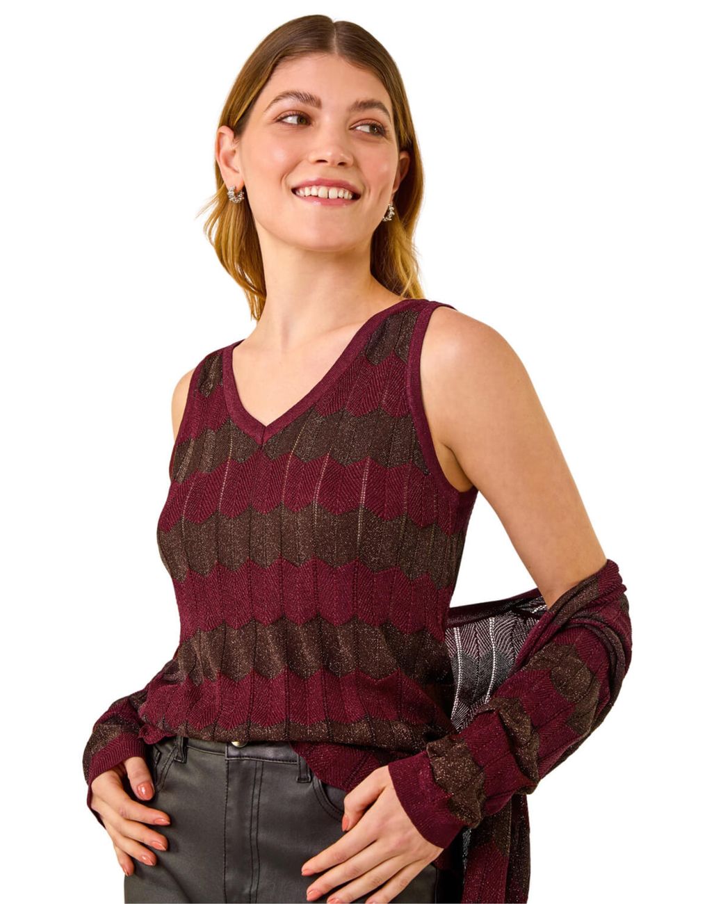 Roman Red Shimmer Knitted Top
