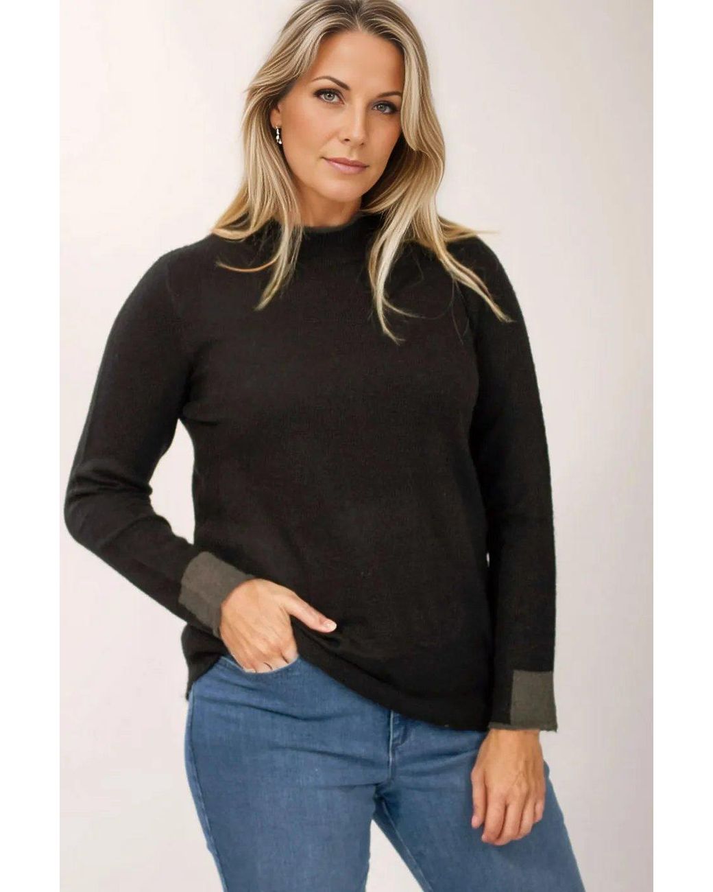 Secret Label Black Funnel Neck Contrast Hem Jumper
