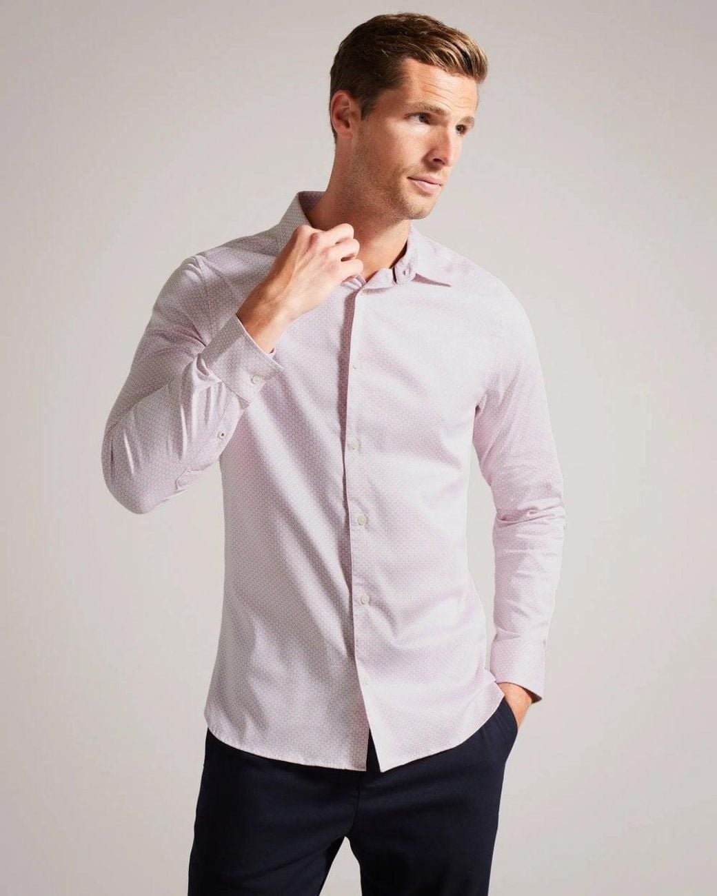 Ted Baker Natural Faenza Long Sleeve Geometric Shirt for men