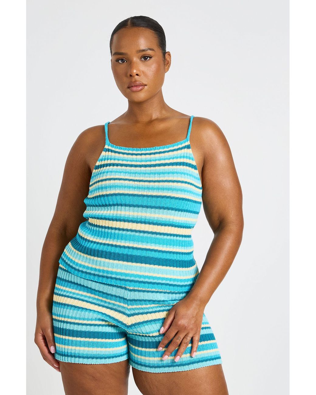 Boohoo Blue Plus Knit Stripe Beach Top